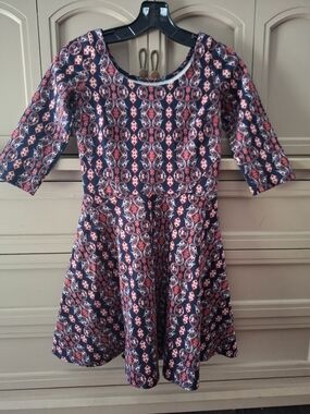 Hollister Navy and Pink Patterned Fit-and-Flare Dress